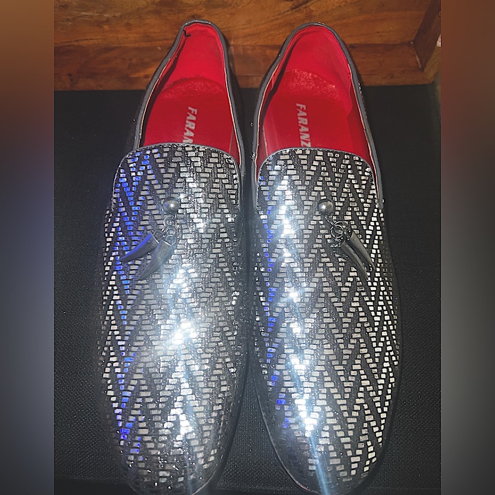 Pre-Owned Faranzi Metallic Sparkle Loafers w Tassle Sz 12